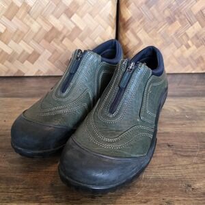 Clarks Shoes Womens Size 10M Green Leather Slip-On Zip Muckers Waterproof